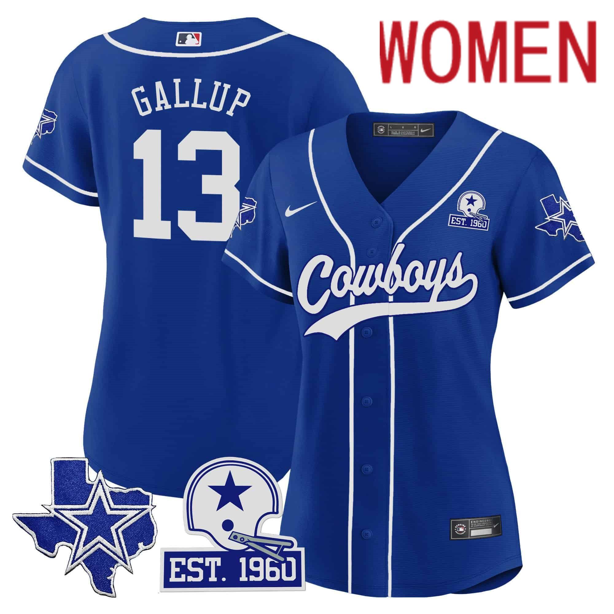Women Dallas Cowboys #13 Gallup Blue 2024 Nike Patch Baseball NFL Jersey
